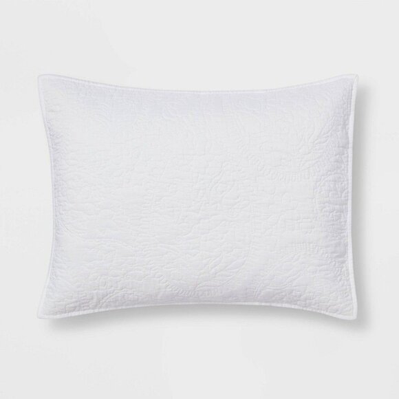 Threshold White Quilted Pillow Sham Standard Size Garment Washed - Picture 1 of 5